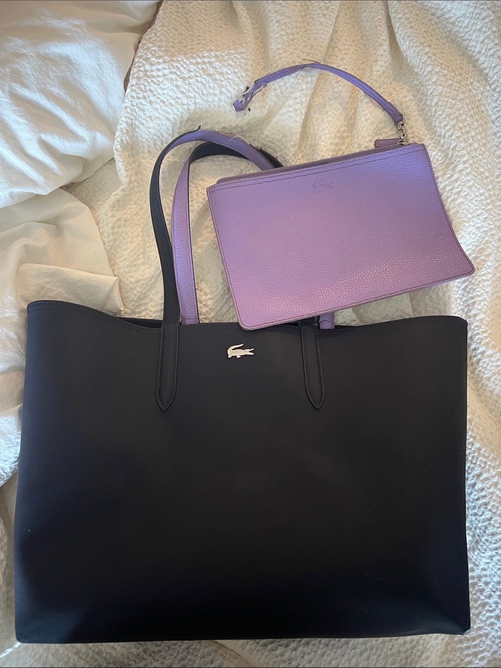 Lacoste Black Tote with Lilac Leather Wristlet